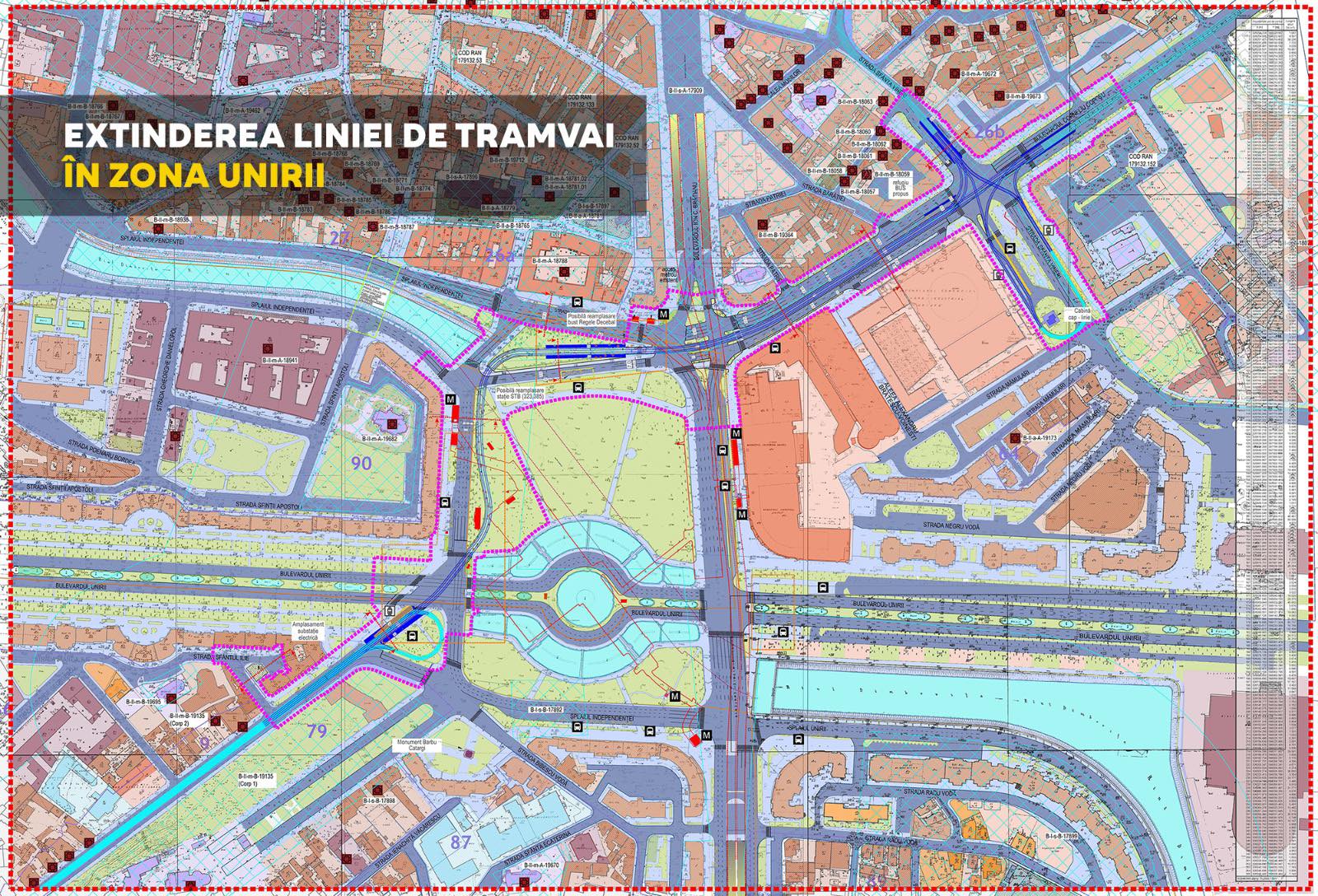 Proiect de extindere a infrastructurii de tramvai în Piața Unirii, supus consultării publice: prelungirea liniei 32 cu aproape 1 km și conectarea cu linia 21, în timp ce se realizează lucrări la nivelul planșeului în Piața Uniriiea noastră”