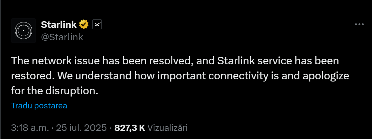 Sistemul global Starlink, al lui Elon Musk, a întâmpinat o întrerupere neobișnuită. Există zvonuri despre un posibil atac cibernetic asupra rețelei.