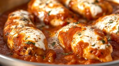 Piept de pui alla pizzaiola: un preparat reconfortant ce combină aromele verii și gustul brânzei mozzarellaea noastră”