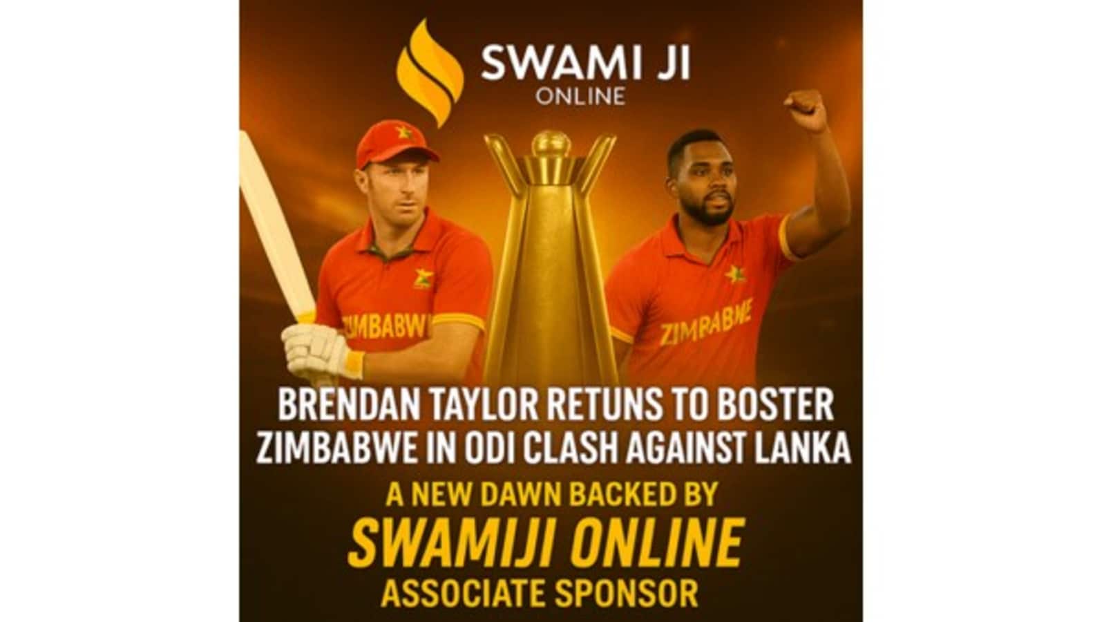 Revenirea lui Brendan Taylor în echipa națională de cricket a Zimbabweană, care se va confrunta cu Sri Lanka într-un meci decisive, finanțat de un important sponsur online.