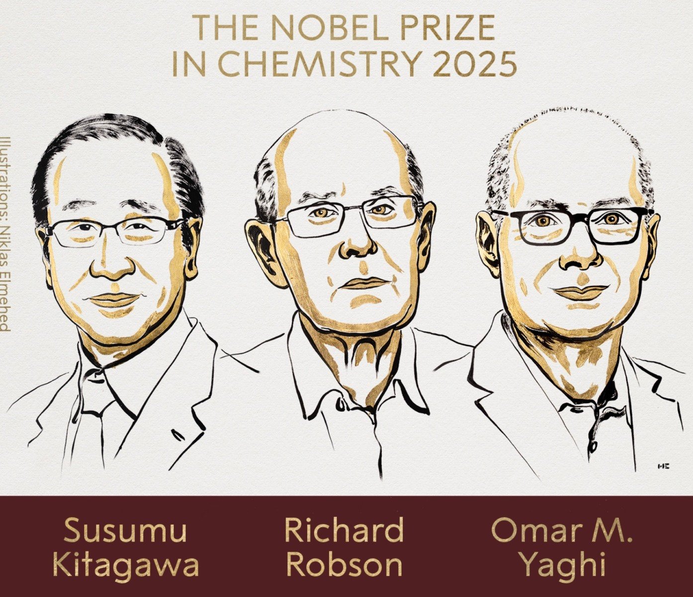 Premiul Nobel pentru Chimie 2025 a fost atribuit savanților Susumu Kitagawa, Richard Robson și Omar M. Yaghi pentru contribuțiile lor la crearea structurilor metal-organiceea noastră”