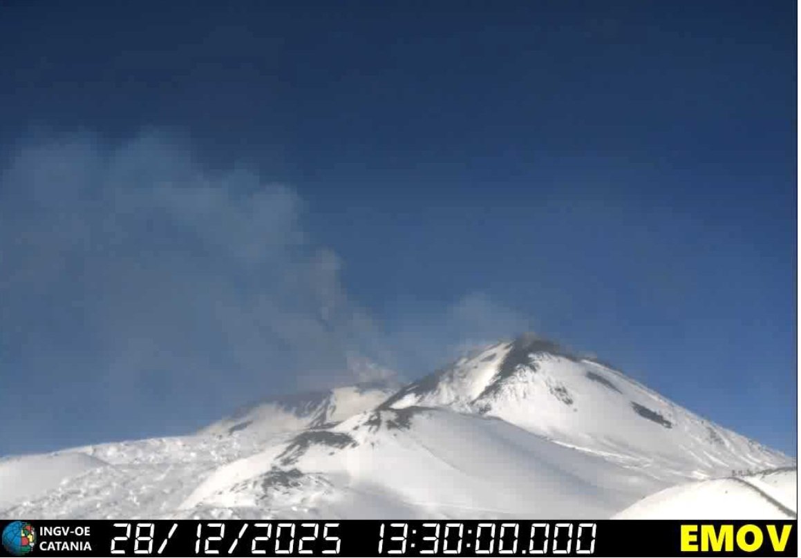 Vulcanul Etna erupe din nou, acoperit de zăpadă, lansând lavă și cenușă – alertă roșie pentru traficul aerian din regiune