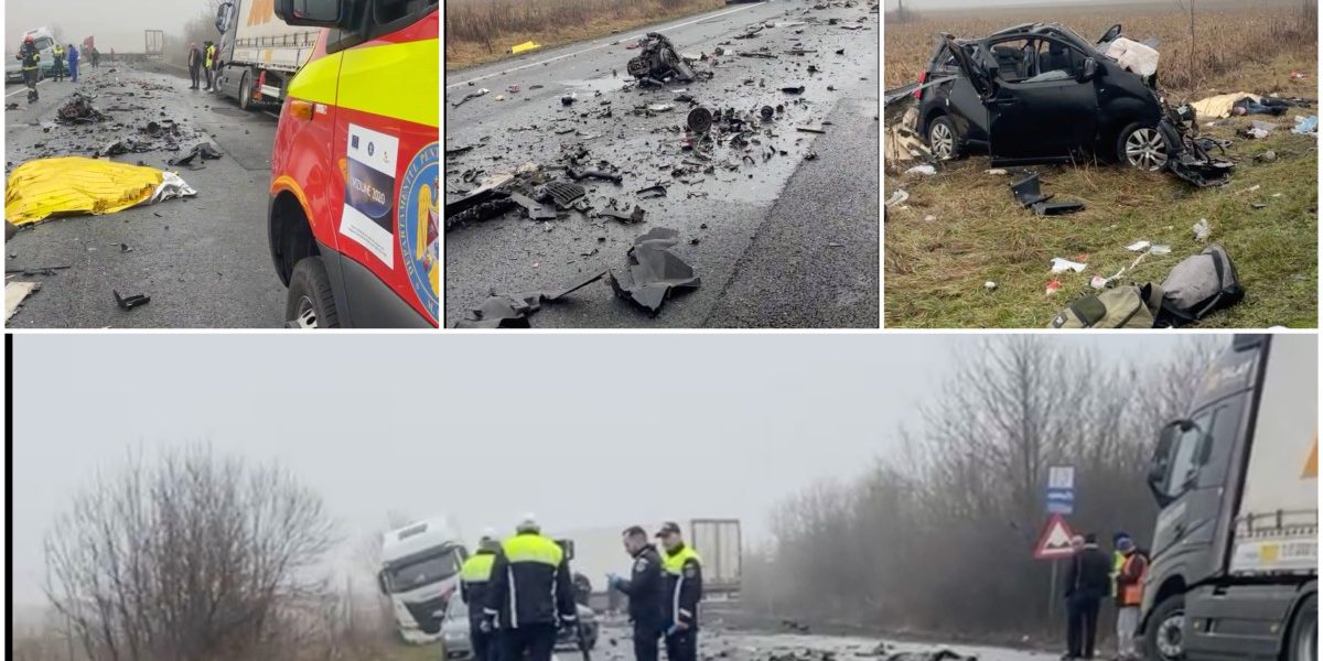 Șase morți într-un accident auto pe DN6, în Timiș. Trei oameni sunt răniți, unul foarte grav. Elicopterele SMURD n-au putut interveni