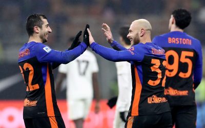 MILAN, ITALY - JANUARY 23: Henrikh Mkhitaryan of FC Internazionale Milano celebrates scoring his team