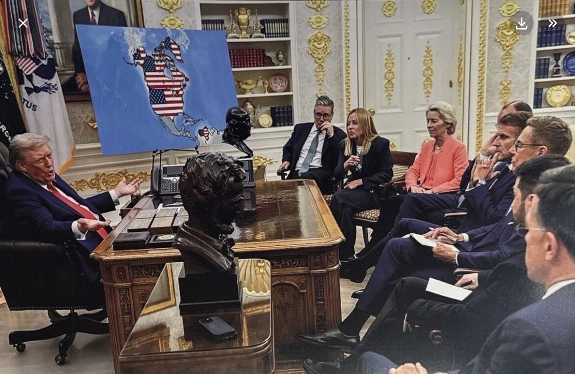 Președintele american Donald Trump a atras din nou atenția asupra sa, de această dată printr-o postare controversată pe rețeaua sa socială, în care a distribuit o fotografie modificată digital, ce sugerează o reconfigurare a hărții globului