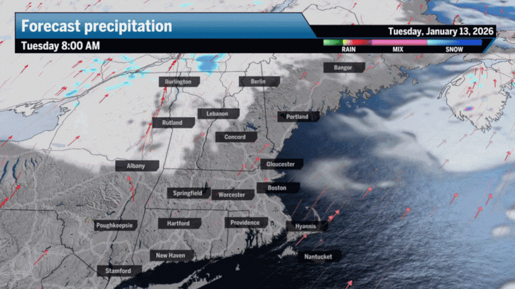 After a mostly dry day on Tuesday, scattered rain and snow showers push into the region late Tuesday through Wednesday morning.