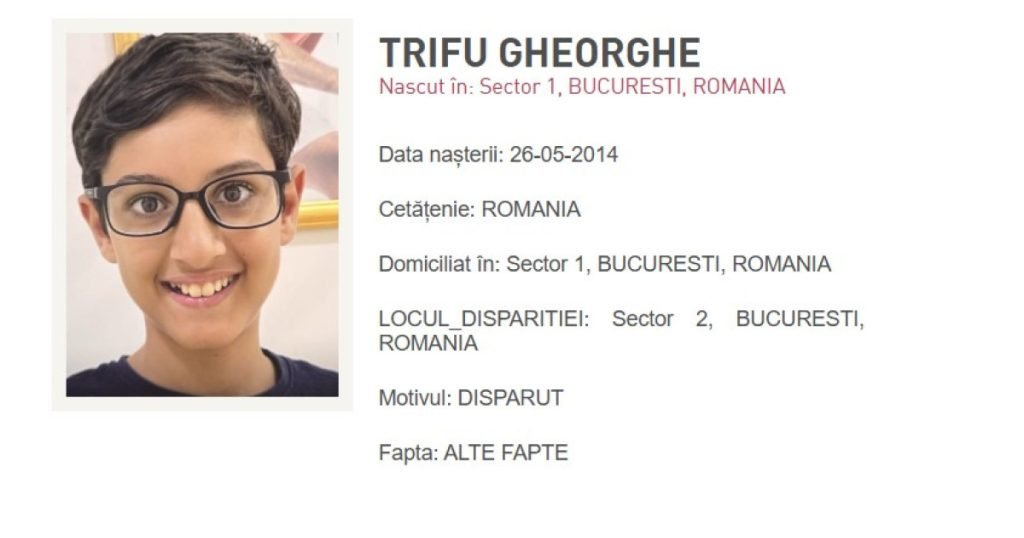 Copil dispărut în Sectorul 2: Mobilizare rapidă a autorităților Poliția Capitalei a emis, sâmbătă seara, un mesaj RO-Alert prin care solicita ajutorul populației în căutarea unui băiat de 11 ani, dispărut în Sectorul 2 al Bucureștiului