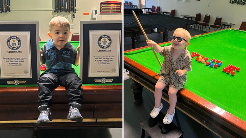 Un copil-minune din Anglia a reușit ceva ce pare pure fantastic: la doar două ani și 261 de zile, Jude Owens a stabilit nu unul, ci două recorduri mondiale Guinness, confirmându-se ca fiind cea mai tânără persoană care a executat o dublă lovitură de snooker