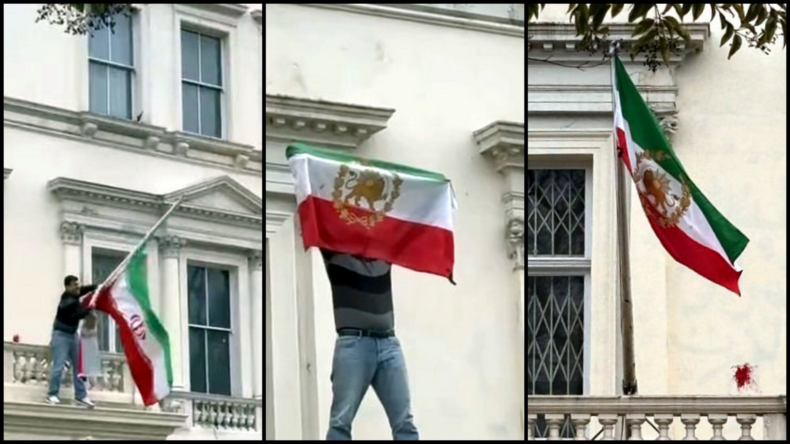 Drapelul monarhic al Iranului reapare temporar pe frontonul ambasadei de la Londra în mijlocul protestelor Un incident neașteptat a avut loc sâmbătă în capitala Marii Britanii, când drapelul oficial al Republicii islamice Iran a fost inștantaneu înlocuit cu cel al fostului regim monarhic pe frontonul ambasadei iraniene din Londra