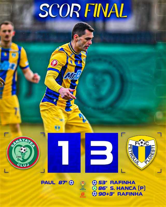 Petrolul Ploiești învinge Sănătatea Cluj în Cupa României Petrolul Ploiești a obținut o victorie concludentă în fața formației Sănătatea Cluj, înregistrând un scor de 3-1 marți seară pe Stadionul Clujana, în cadrul Grupei B a Cupei României