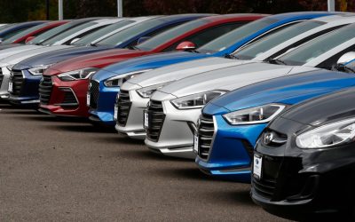 Accents, Elantras, and Sonatas sit at a Hyundai dealership in the south Denver suburb of Littleton, Colo.