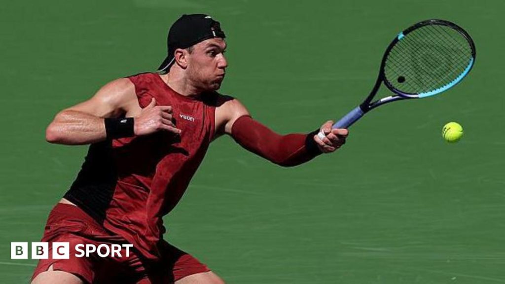 Jack Draper plays a shot during his win over Francisco Cerundolo at Indian Wells in 2026