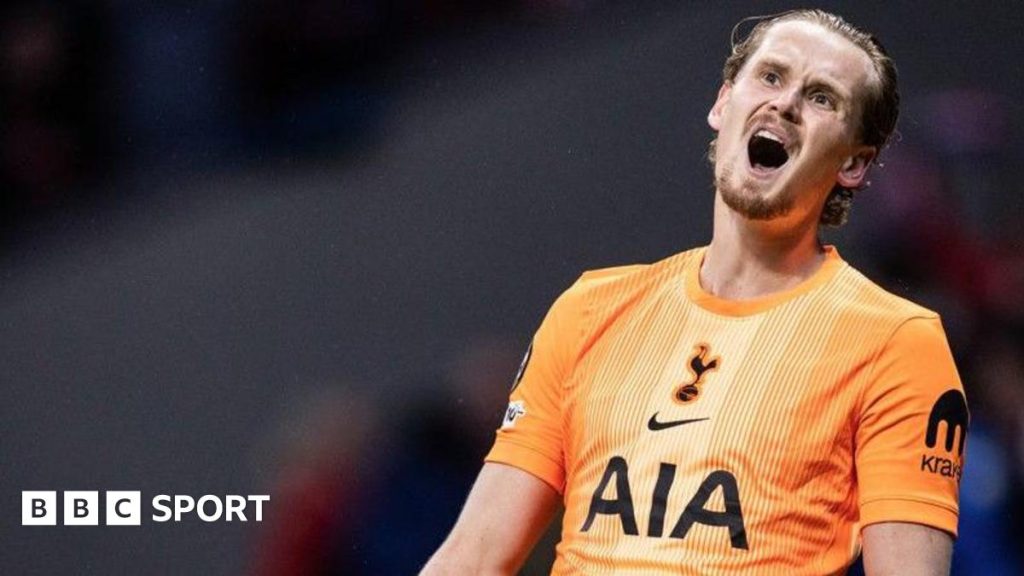 Tottenham goalkeeper Antonin Kinsky reacts during the Champions League defeat by Atletico Madrid
