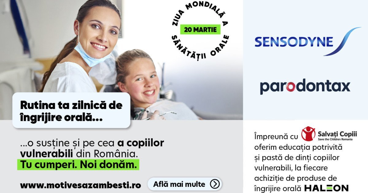 Mii de copii vulnerabili vor beneficia de produse de igienă orală prin parteneriatul Haleon România și Salvați Copiii Haleon România și organizația Salvați Copiii au încheiat un parteneriat cu scopul de a oferi produse de igienă orală pentru mii de copii din comunități vulnerabile din România