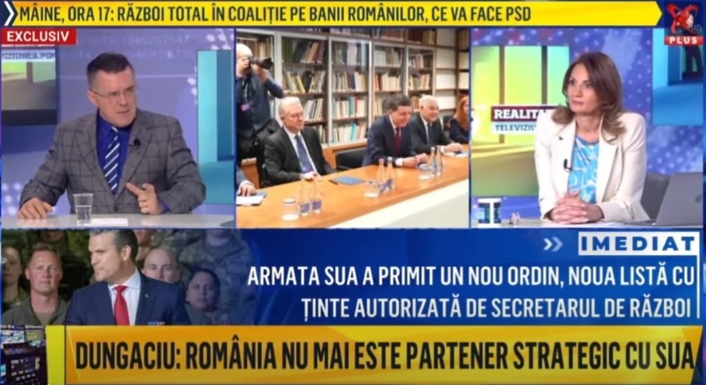 Reacția AUR la cererea SUA privind avioanele de la Kogălniceanu Dan Dungaciu, considerat al doilea om în ierarhia Alianței pentru Unirea Românilor (AUR), a reacționat marți seară la postul Realitatea Plus, referitor la cererea Statelor Unite ale Americii privind avioanele din baza Mihail Kogălniceanu