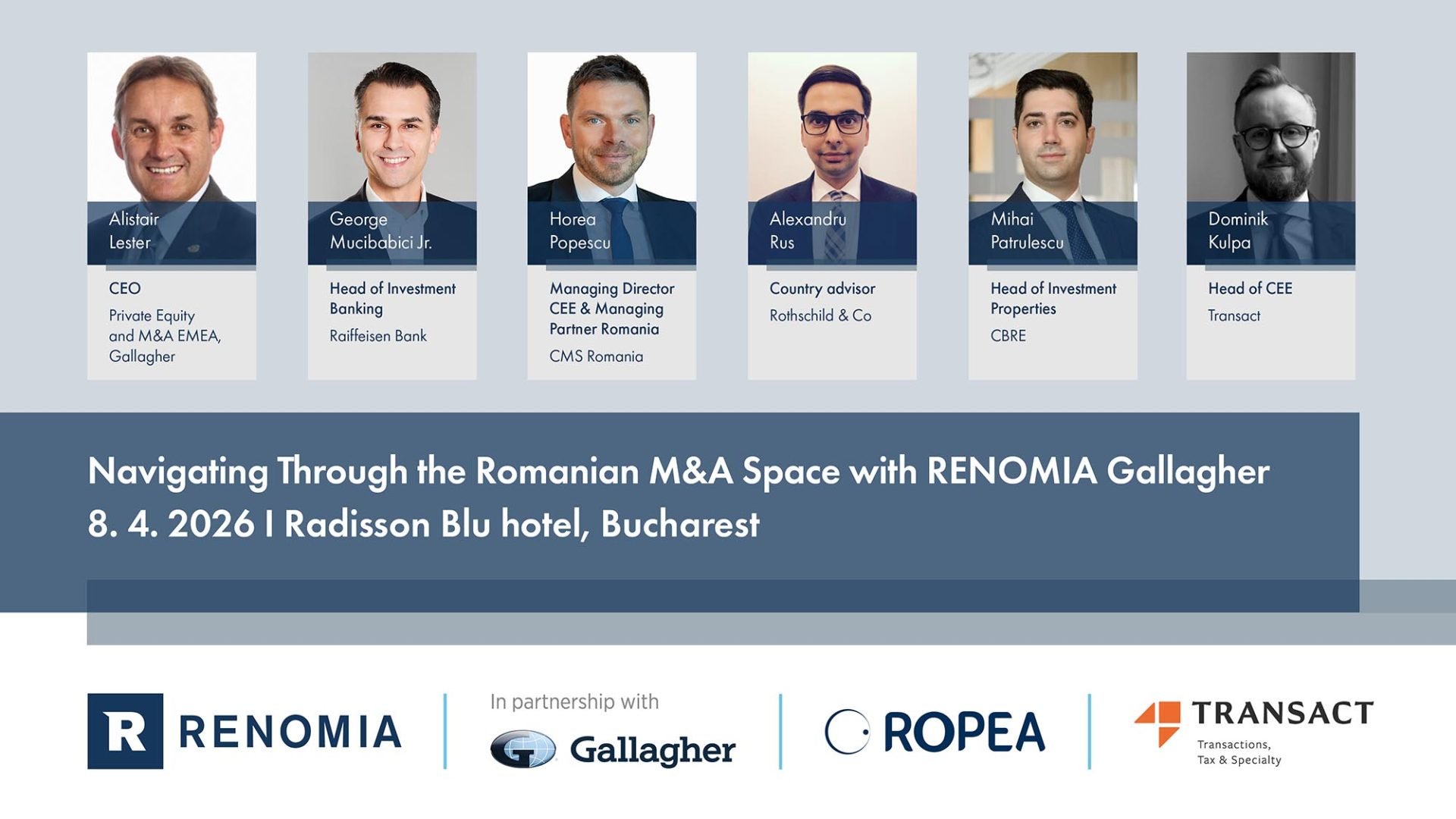 Renomia Gallagher organizează evenimentul „Navigating Through the Romanian M&A Space” pe 8 aprilie 2026, la București Bucureștiul va găzdui, pe 8 aprilie 2026, un eveniment major dedicat pieței de fuziuni și achiziții (M&A) din România