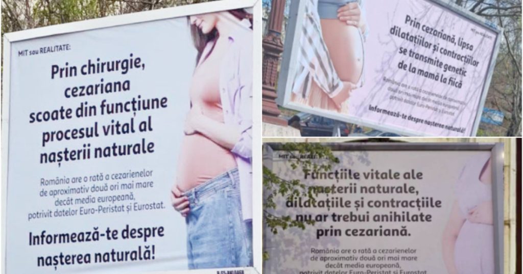 Panouri anti-cezariană în București: USR cere eliminarea lor, „e nebunie”