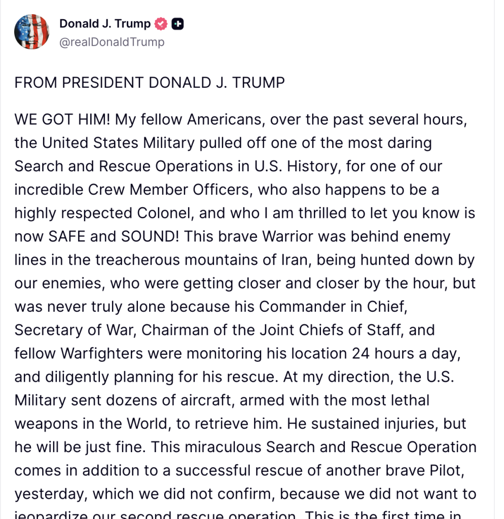 Al doilea membru al echipajului american al avionului de vânătoare F-15 prăbușit în Iran a fost recuperat, potrivit informațiilor apărute recent