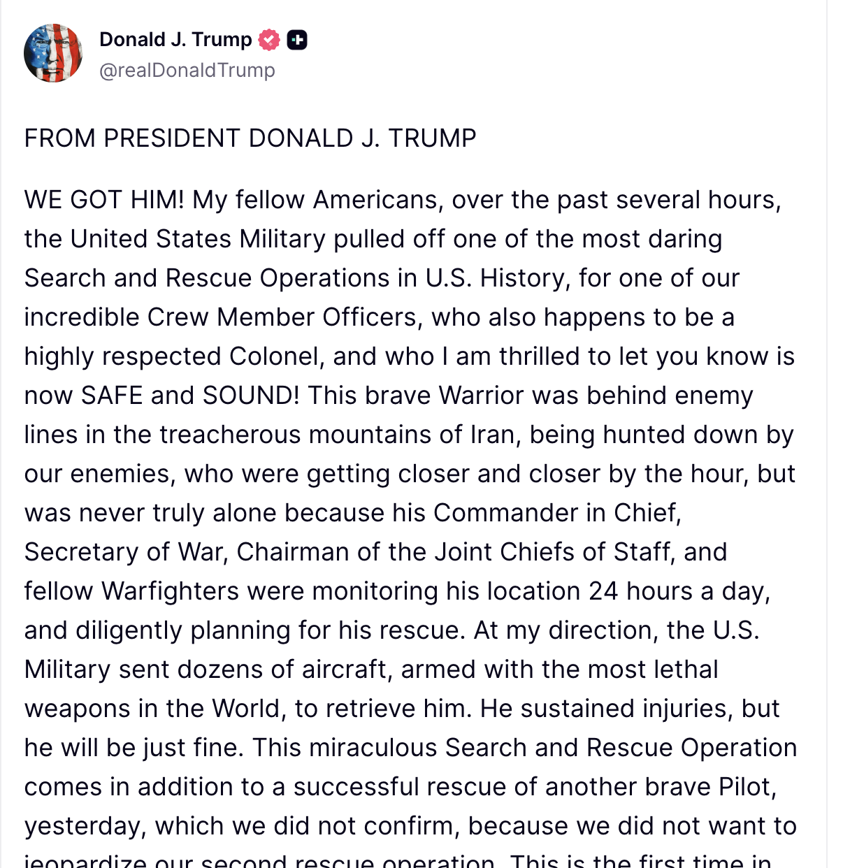 Al doilea membru al echipajului american al avionului de vânătoare F-15 prăbușit în Iran a fost recuperat, potrivit informațiilor apărute recent