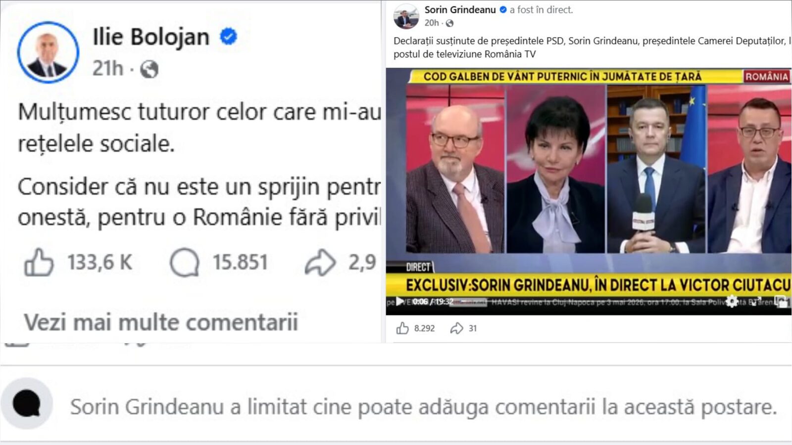 Bolojan, replică liberă, Grindeanu blochează comentariile: Scandal politic