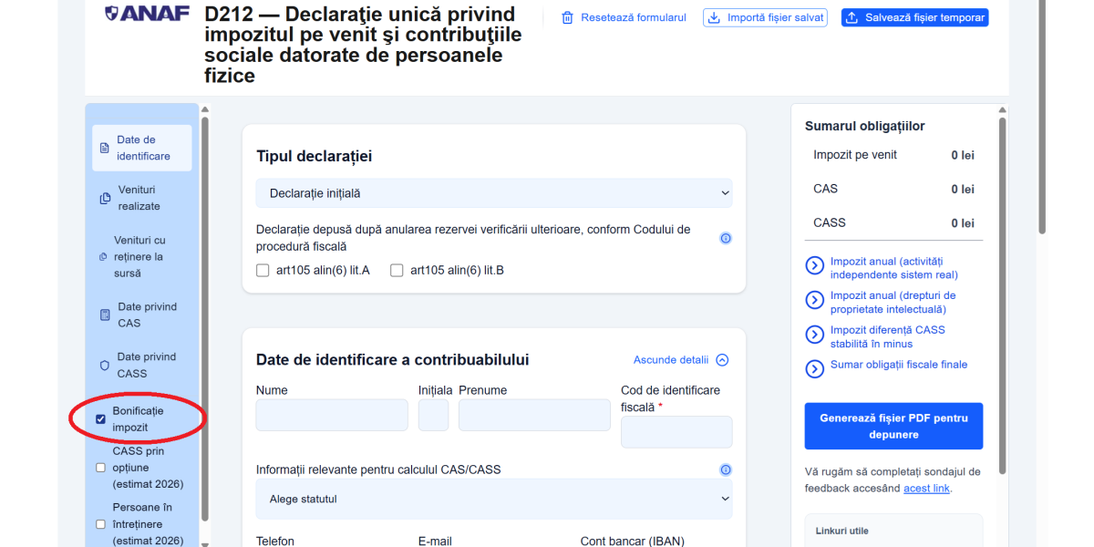 Bonificație 3% pentru PFA, chirii și crypto: Ce schimbi la Declarația Unică 2026?
