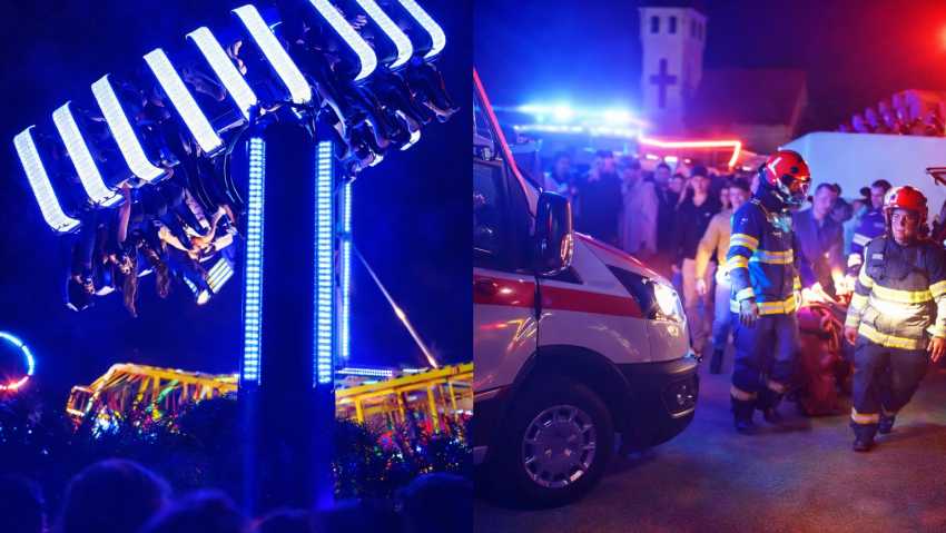 Tineri, BLO CAȚI cu capul în jos 40 de minute într-un carusel din Caransebeș