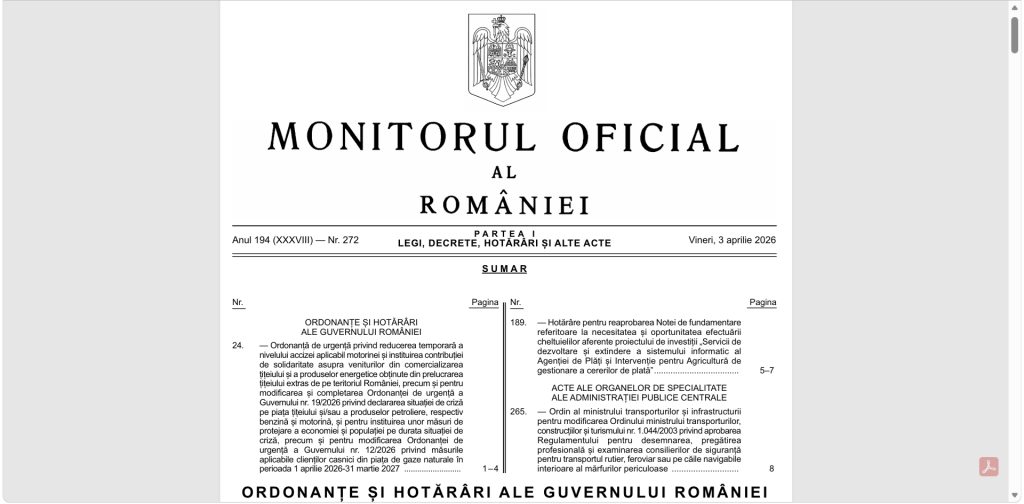Guvernul Taie Acciza la Motorină și Impune Taxe Noi Companiilor Petroliere București – Guvernul a adoptat o ordonanță de urgență prin care reduce acciza la motorina standard cu 36 de bani pe litru, începând cu data de 7 aprilie 2026