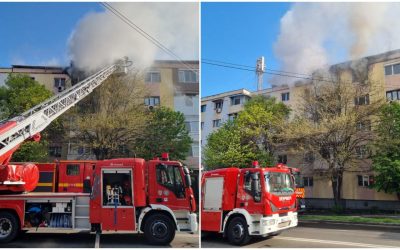 Incendiu violent la Craiova: 14 oameni, evacuați de urgență din bloc