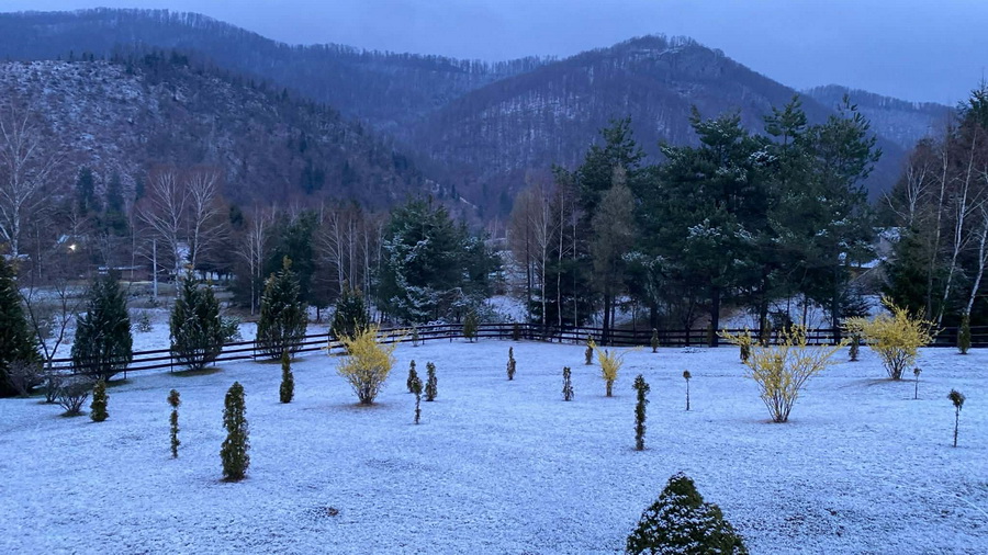 Zăpadă la pas: Ninsoare neașteptată în Munții Bihor, înainte de Paște