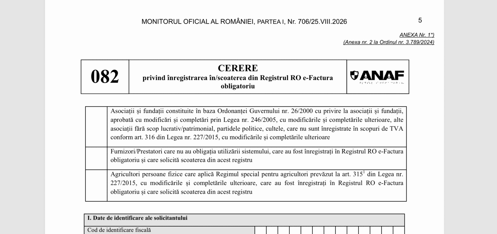 ANAF schimbă 082. RO e-Factura: Noul ordin, în Monitorul Oficial