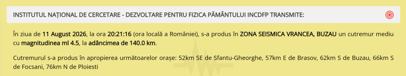 Vrancea a tremurat: Seism de 4,5, șocuri resimțite