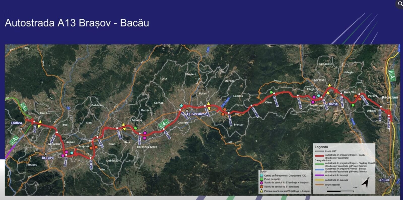 A13: Autostrada Brașov-Bacău, 174 km de legătură Transilvania-Moldova