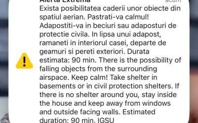 RO-ALERT Tulcea Nord: Obiecte din spațiu ar putea cădea