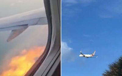 Incendiu la motor în zbor: Avionul cu 181 de oameni, filmat de un pasager