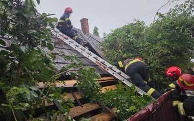 Vânt cumplit în Suceava: Acoperișuri zburate, copaci doborâți